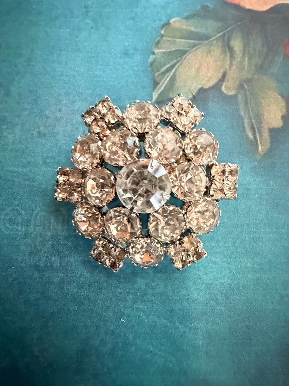 Crystal Cluster Silver-Tone Brooch - Clear Rhinestone Floral Pin